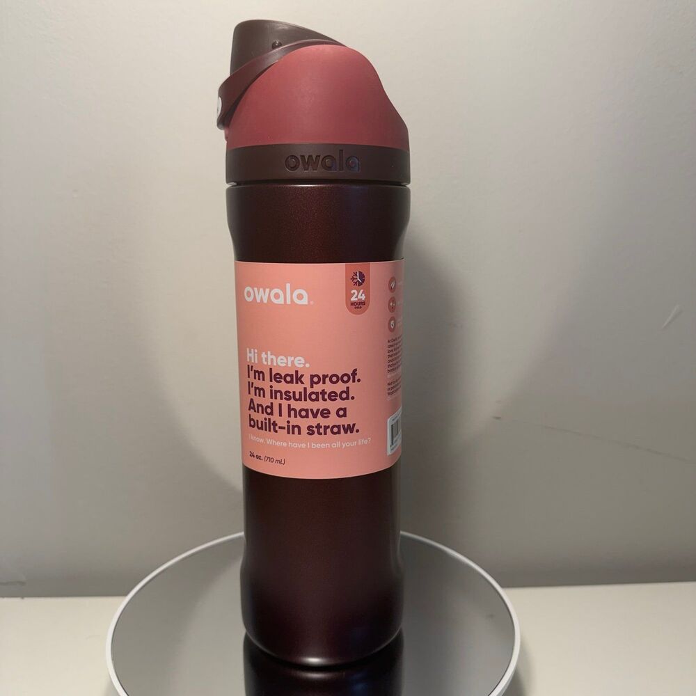 OWALA Black Cherry FreeSip 24 oz Water Bottle Stainless Steel Cup Gifts NWT